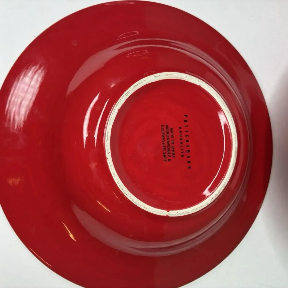 Pottery Barn Rimmed 10 1/4 In Pasta Soup Bowls Sausalito Cherry Red Set Of 4